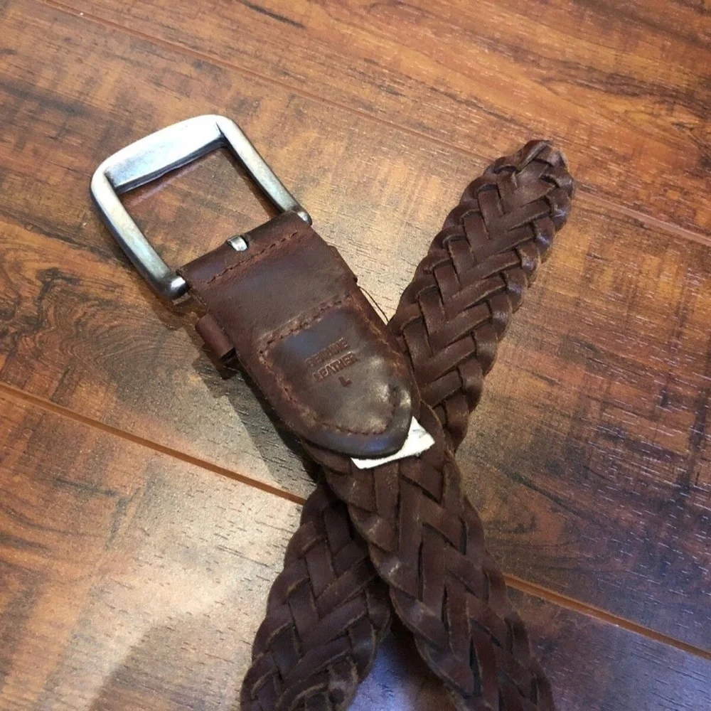Vintage Bohemian WOVEN Unisex Distressed Brown Leather Belt sz L / XL